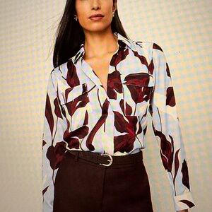 NWT Ann Taylor Blue and Burgundy Floral Blouse